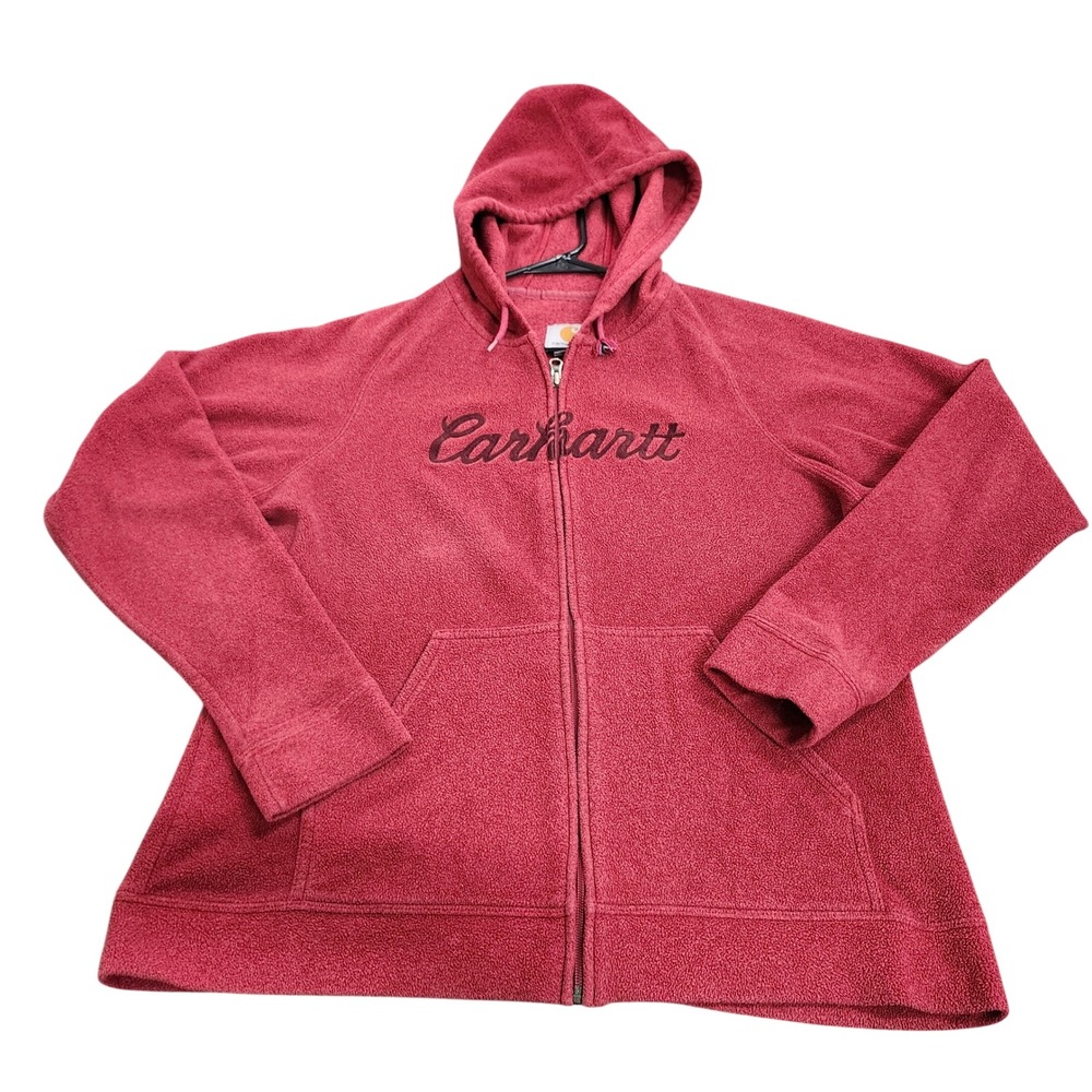 Carhartt Hoodie Women XL Full Zip Fleece Burgundy Script Logo EUC
